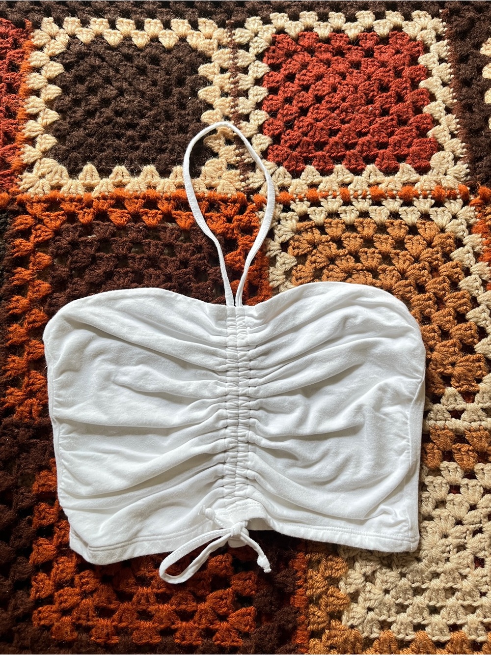 *Free with $30 Purchase* White Ruched Halter Crop Top